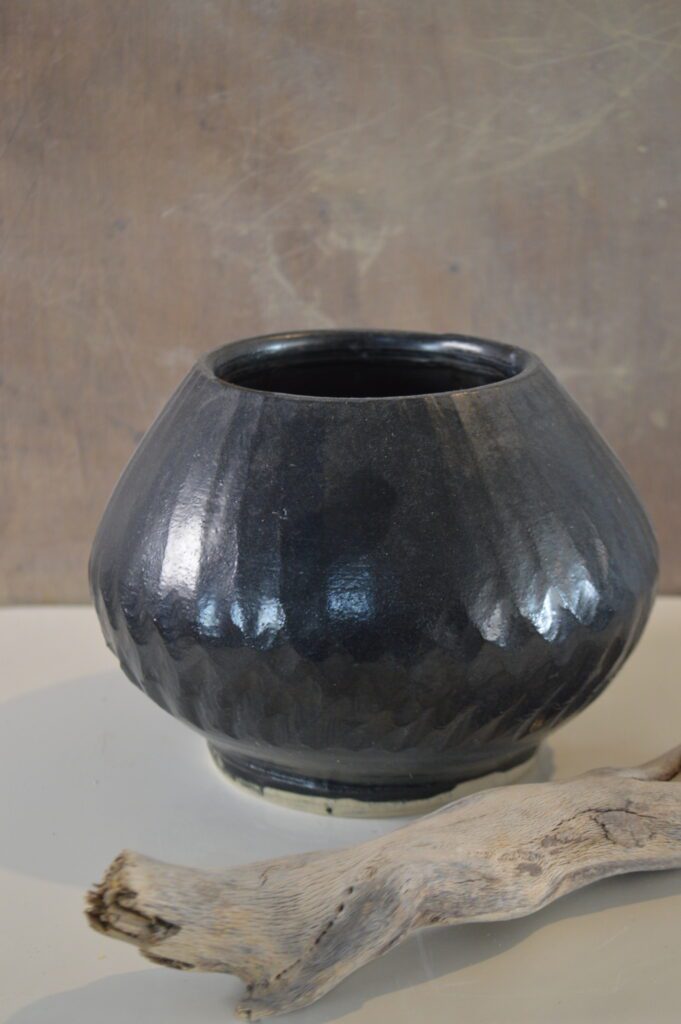 Obsidian | Handcrafted Faceted Black Stoneware Vase