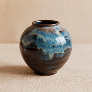 Handmade Ceramic Vase with Blue Drip Glaze - View 3