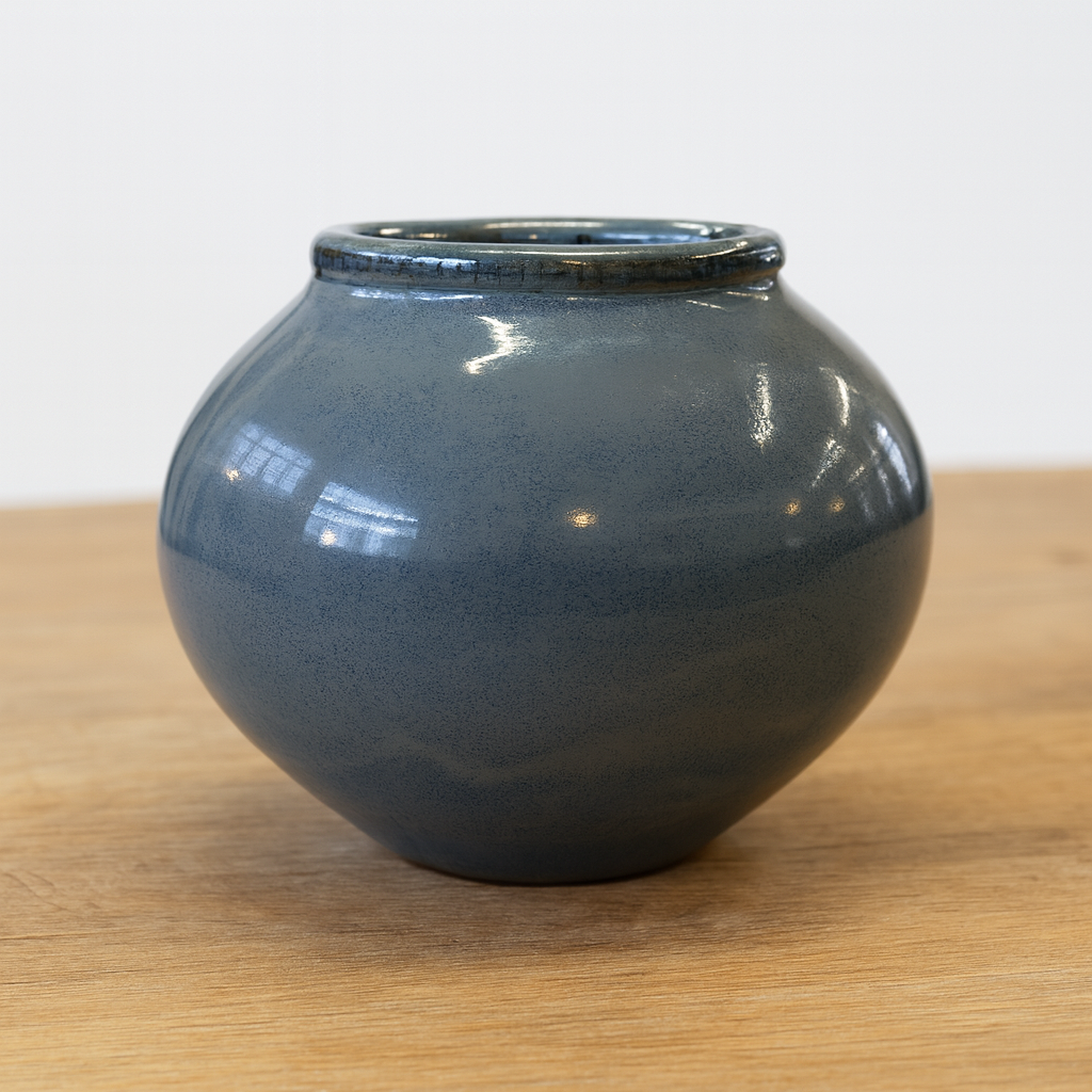 Soft Grey Rounded Ceramic Vase - View 3