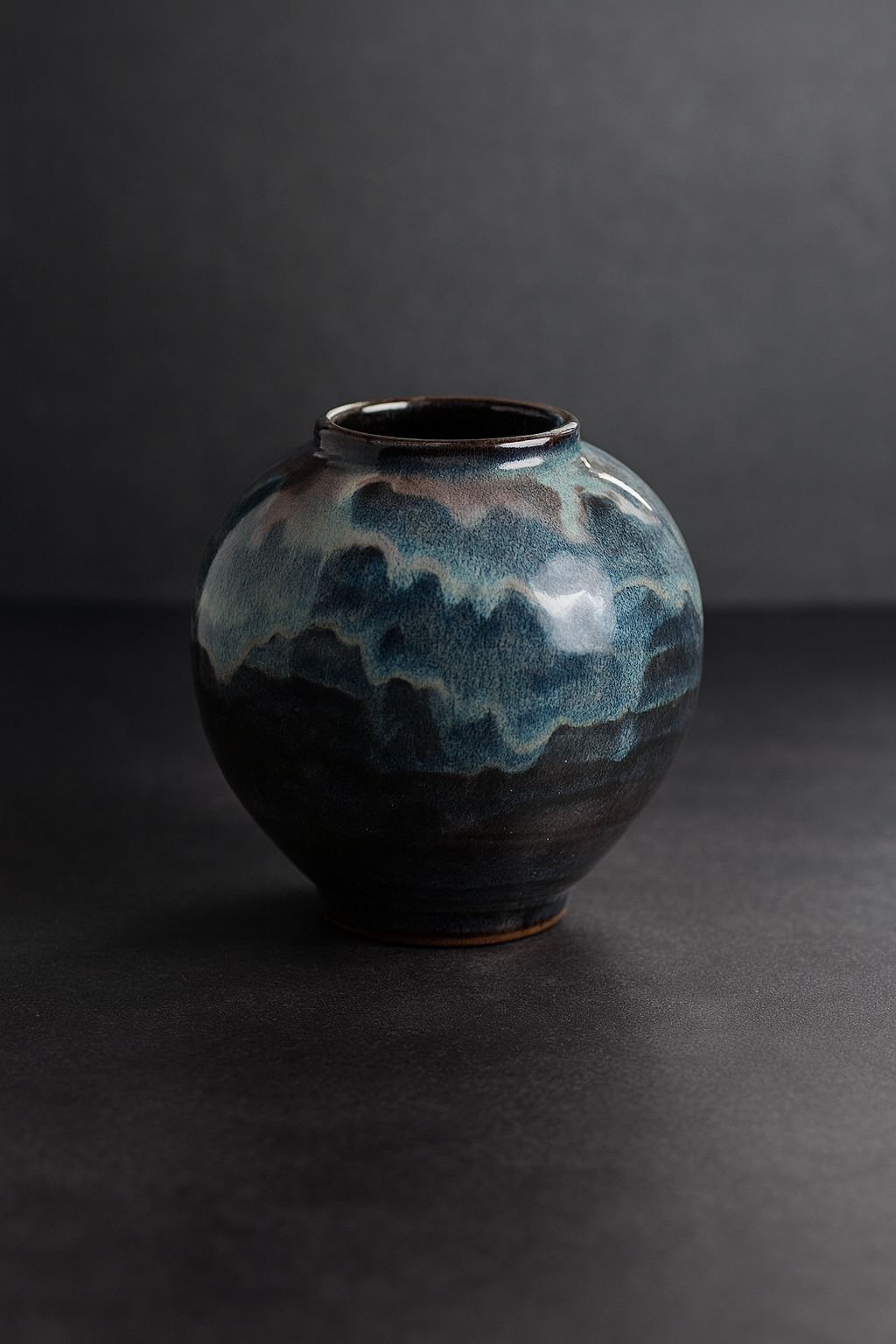 Handmade Ceramic Vase with Blue Drip Glaze
